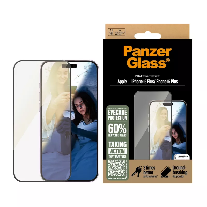 PanzerGlass ® EyeCARE™ Screen Protector iPhone 16 Plus | 15 Plus | Ultra-Wide Fit
