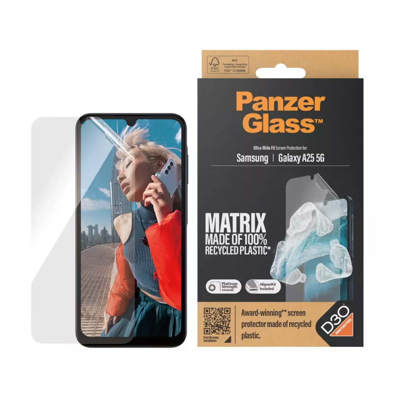 PanzerGlass ® ECO MATRIX Screen Protector with D3O® Samsung Galaxy A25 5G | Ultra-Wide Fit w. AlignerKit