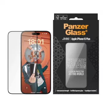 PanzerGlass ® Ceramic Protection for iPhone 15 Plus | Ultra-Wide Fit w. EasyAligner