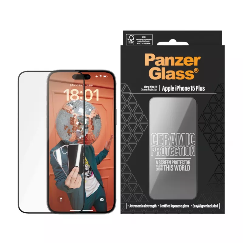 PanzerGlass ® Ceramic Protection for iPhone 15 Plus | Ultra-Wide Fit w. EasyAligner