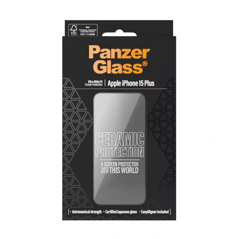 PanzerGlass ® Ceramic Protection for iPhone 15 Plus | Ultra-Wide Fit w. EasyAligner