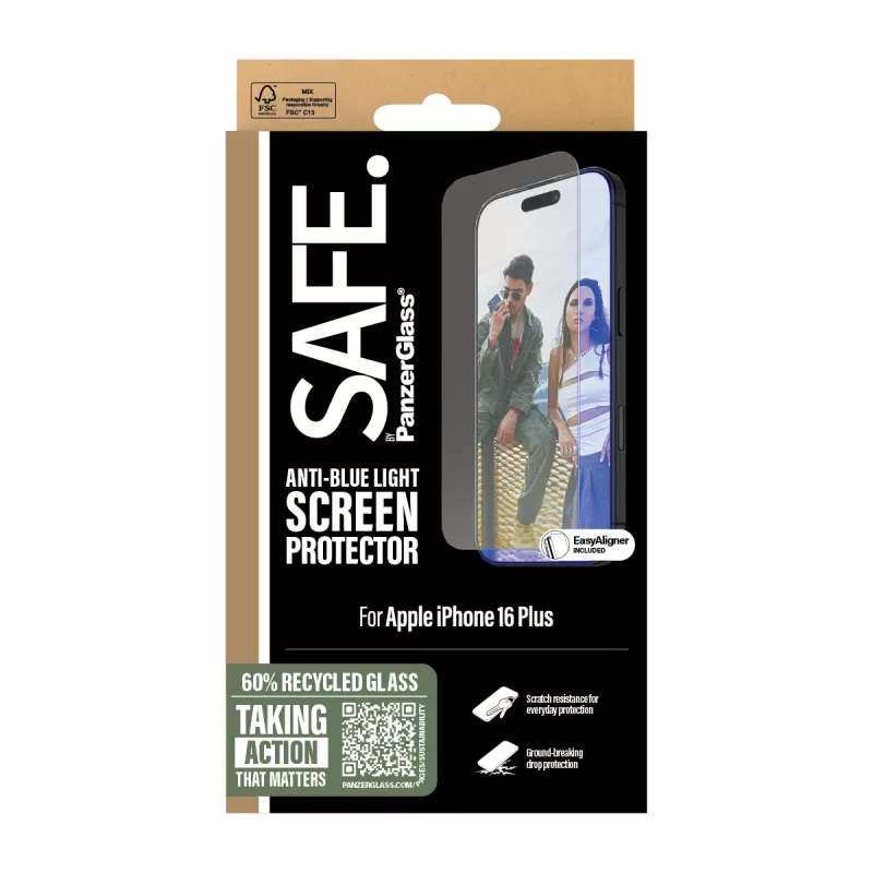 PanzerGlass SAFE. by ® Anti-Blue Light Screen Protector iPhone 16 Plus | 15 Plus | Ultra-Wide Fit