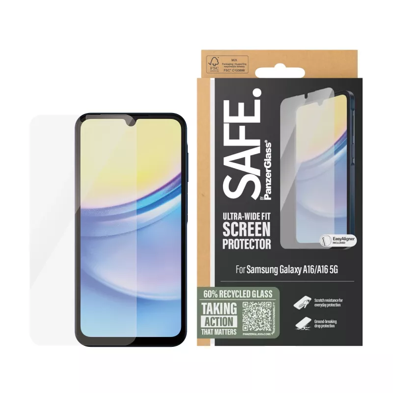PanzerGlass SAFE. by ® Screen Protector Samsung Galaxy A16 | A16 5G | Ultra-Wide Fit