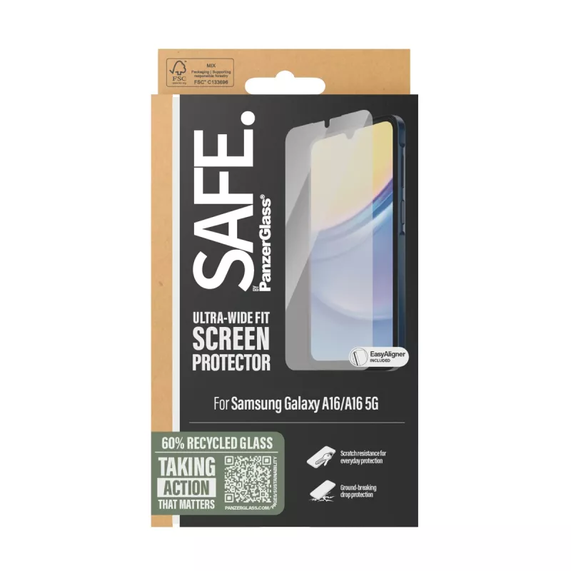 PanzerGlass SAFE. by ® Screen Protector Samsung Galaxy A16 | A16 5G | Ultra-Wide Fit