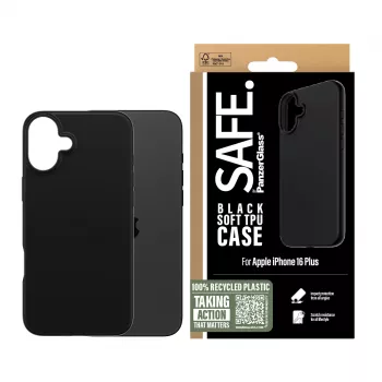 PanzerGlass SAFE. by ® TPU Case Black iPhone 16 Plus, Cover, Apple, Apple - iPhone 16 Plus, Black