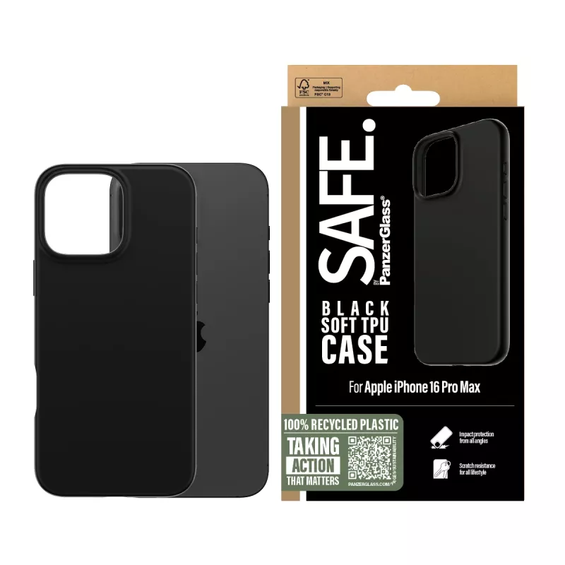 PanzerGlass SAFE. by ® TPU Case Black iPhone 16 Pro Max, Cover, Apple, Apple - iPhone 16 Pro Max, Black