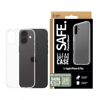 PanzerGlass SAFE. by ® TPU Case Transparent iPhone 16 Plus, Cover, Apple, Apple - iPhone 16 Plus, Transparent