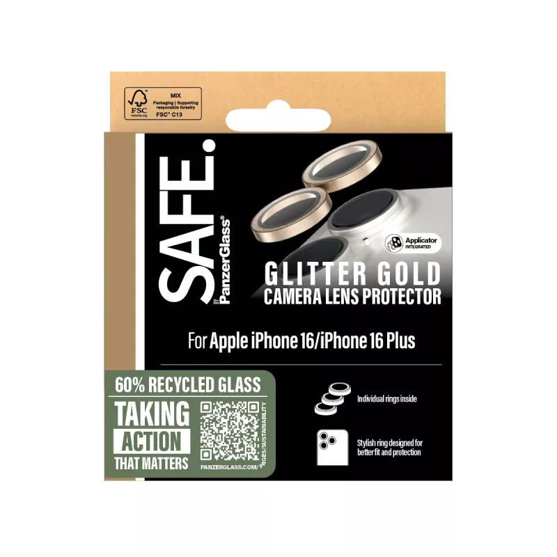 PanzerGlass SAFE. by ® Camera Lens Protector Glitter Gold iPhone 16 | 16 Plus