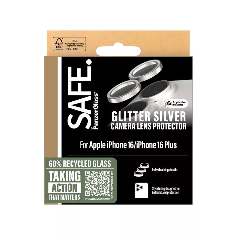 Camera Lens Protector PanzerGlass SAFE. by Glitter Silver iPhone '24 6.1 inch | 6.7 inch