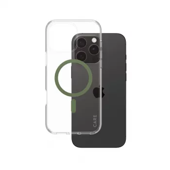 PanzerGlass CARE™ by ® Urban Combat Case Transparent w. Green MagSafe iPhone 16 Pro Max