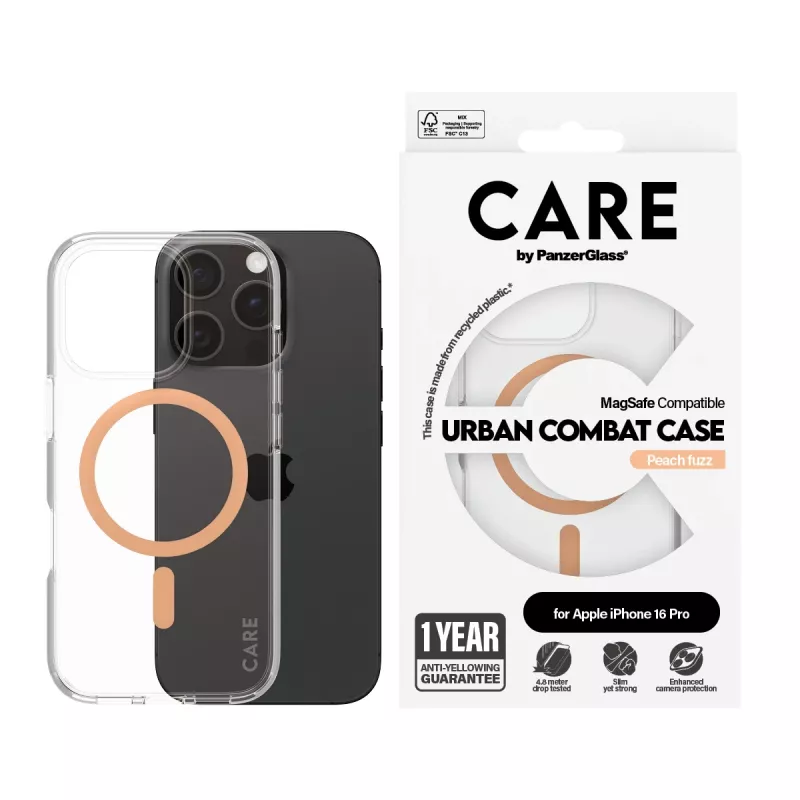 PanzerGlass CARE™ by ® Urban Combat Case Transparent w. Peachy MagSafe iPhone 16 Pro