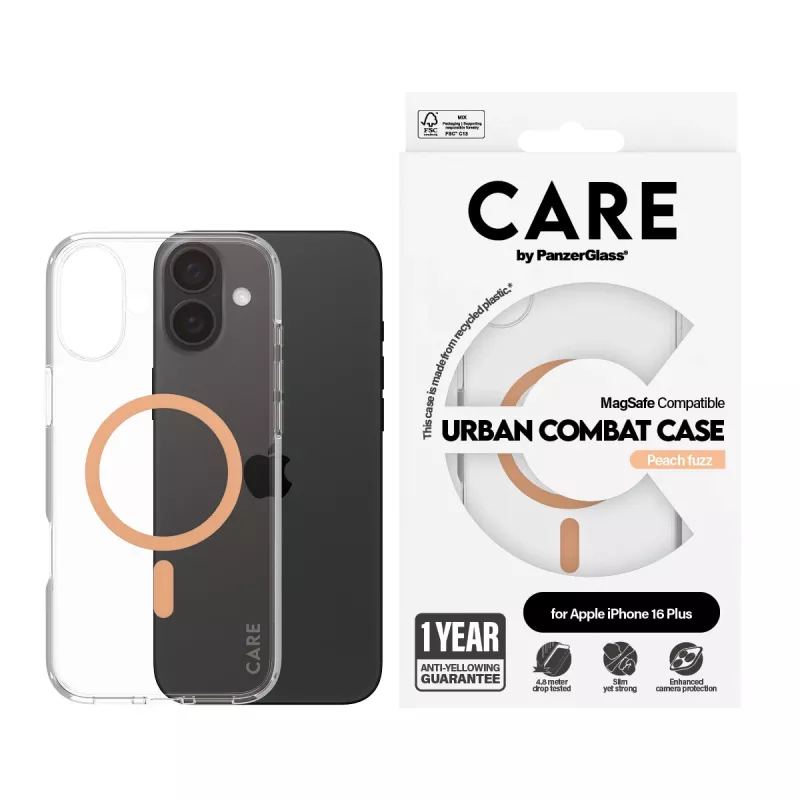 PanzerGlass CARE™ by ® Urban Combat Case Transparent w. Peachy MagSafe iPhone 16 Plus