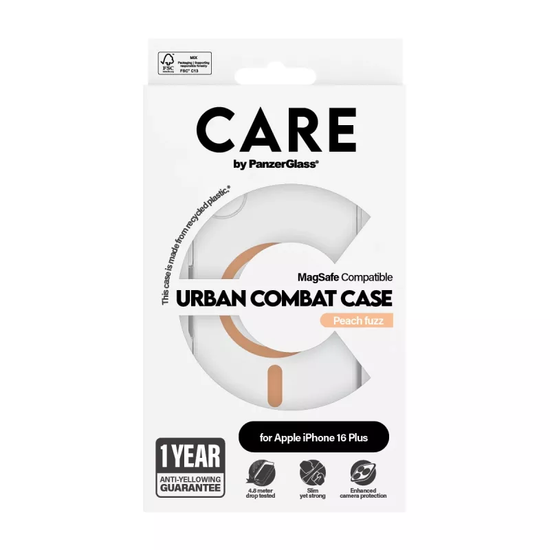 PanzerGlass CARE™ by ® Urban Combat Case Transparent w. Peachy MagSafe iPhone 16 Plus