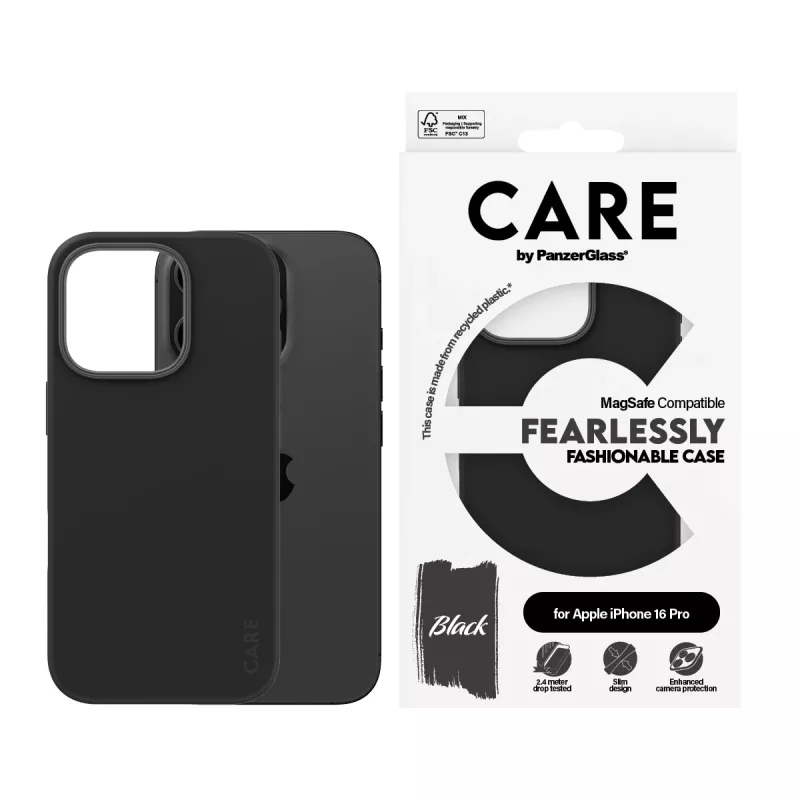 PanzerGlass CARE™ by ® Case Black w. MagSafe iPhone 16 Pro, Cover, Apple, Apple - iPhone 16 Pro, Black