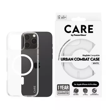 PanzerGlass CARE™ by ® Urban Combat Case Transparent w. White MagSafe iPhone 16 Pro Max