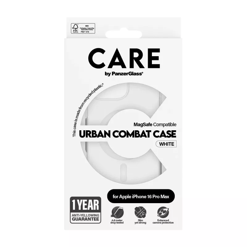 PanzerGlass CARE™ by ® Urban Combat Case Transparent w. White MagSafe iPhone 16 Pro Max