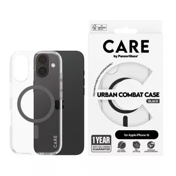PanzerGlass CARE™ by ® Urban Combat Case Transparent w. Black MagSafe iPhone 16