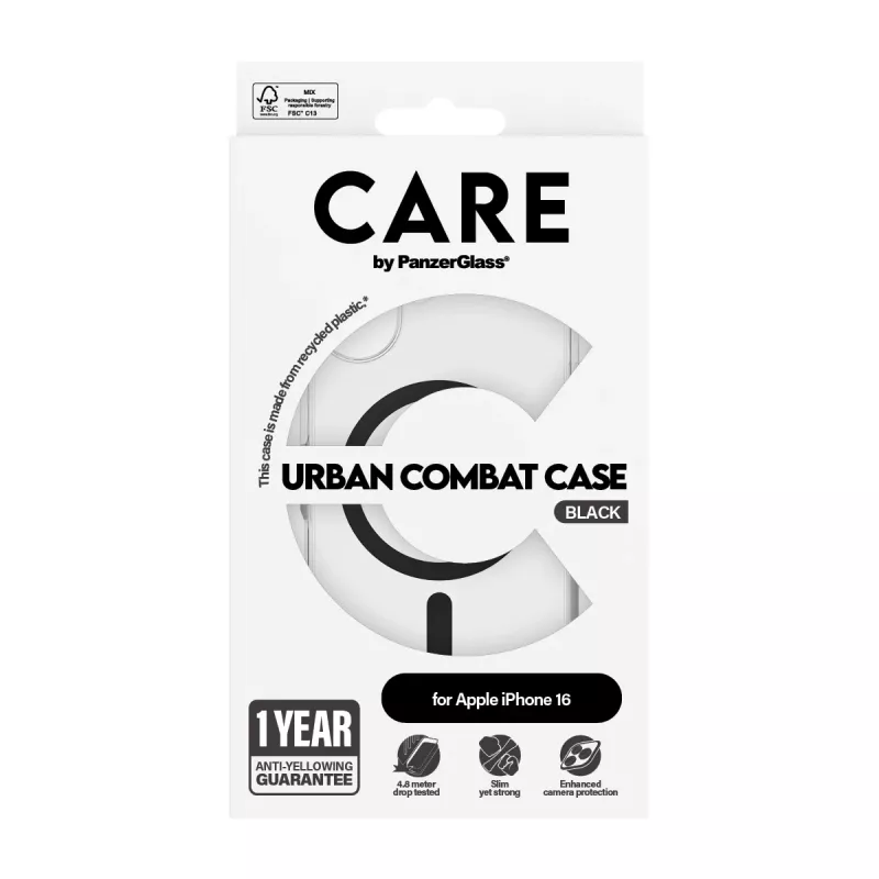 PanzerGlass CARE™ by ® Urban Combat Case Transparent w. Black MagSafe iPhone 16