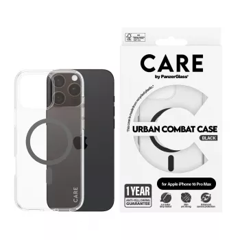 PanzerGlass CARE™ by ® Urban Combat Case Transparent w. Black MagSafe iPhone 16 Pro Max