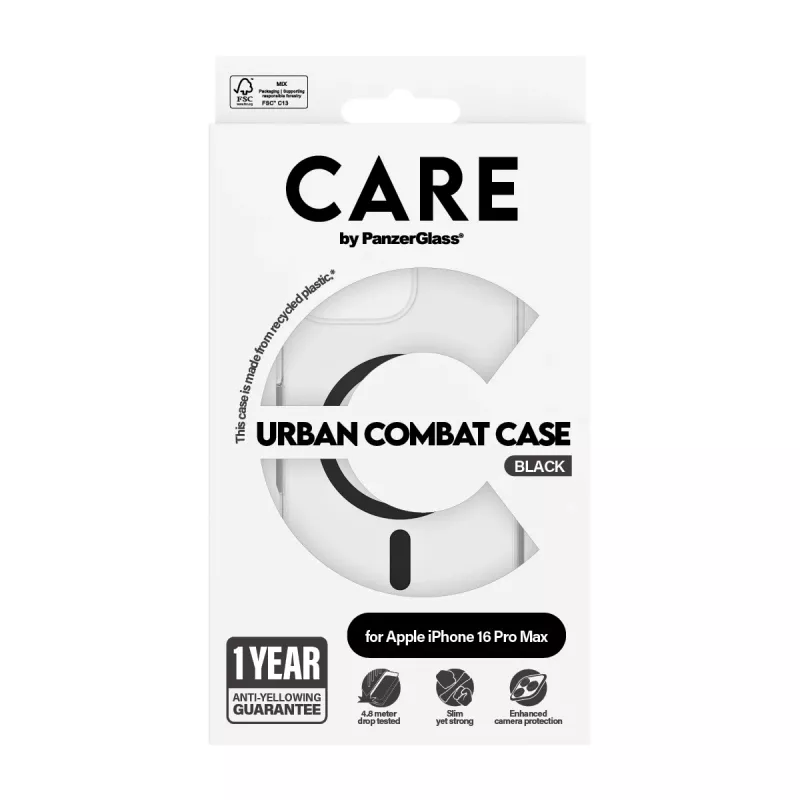 PanzerGlass CARE™ by ® Urban Combat Case Transparent w. Black MagSafe iPhone 16 Pro Max