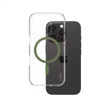 PanzerGlass CARE™ by ® Urban Combat Case Transparent w. Green MagSafe iPhone 16 Pro