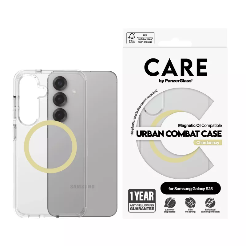 PanzerGlass CARE™ by ® Urban Combat Case Transparent w. Chardonnay Qi Compatible Samsung Galaxy S25