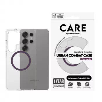 PanzerGlass CARE™ by ® Urban Combat Case Transparent w. Plum Purple Qi Compatible Samsung Galaxy S25 Ultra