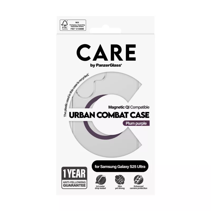 PanzerGlass CARE™ by ® Urban Combat Case Transparent w. Plum Purple Qi Compatible Samsung Galaxy S25 Ultra