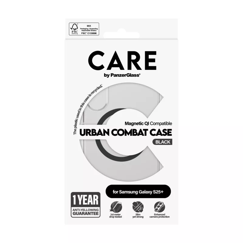 PanzerGlass CARE™ by ® Urban Combat Case Transparent w. Black Qi Compatible Samsung Galaxy S25+