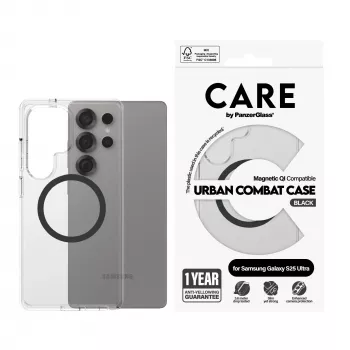 PanzerGlass CARE™ by ® Urban Combat Case Transparent w. Black Qi Compatible Samsung Galaxy S25 Ultra