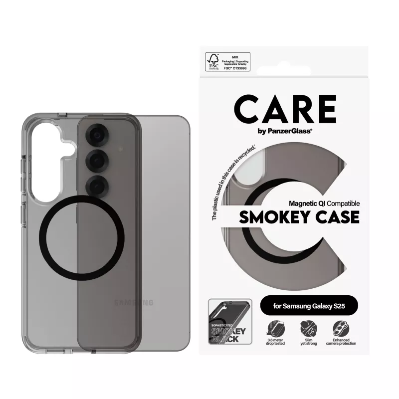 PanzerGlass CARE™ by ® Urban Combat Case Smokey w. Black Qi Compatible Samsung Galaxy S25