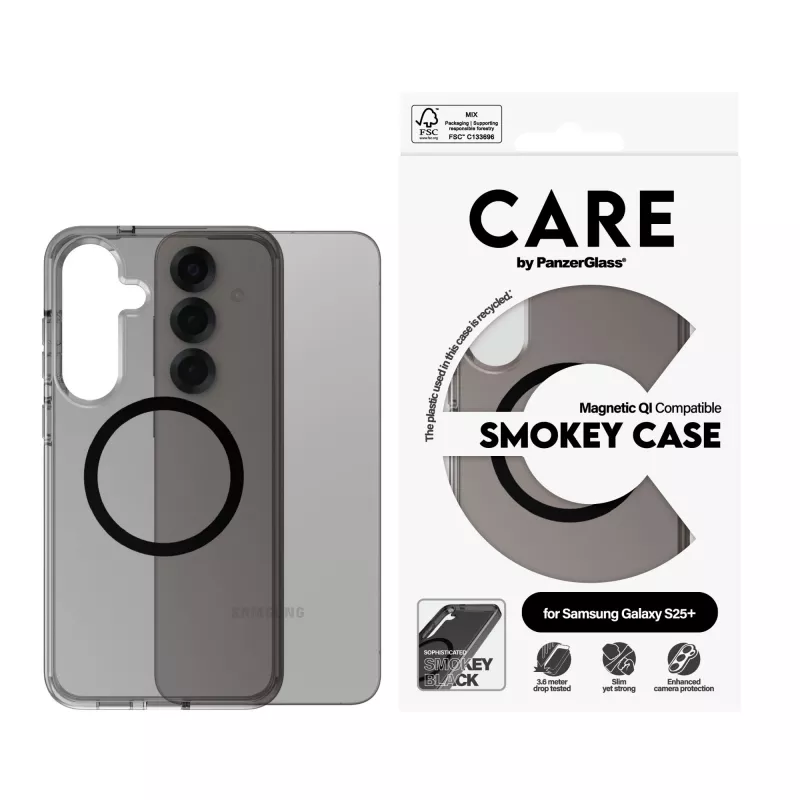 PanzerGlass CARE™ by ® Urban Combat Case Smokey w. Black Qi Compatible Samsung Galaxy S25+