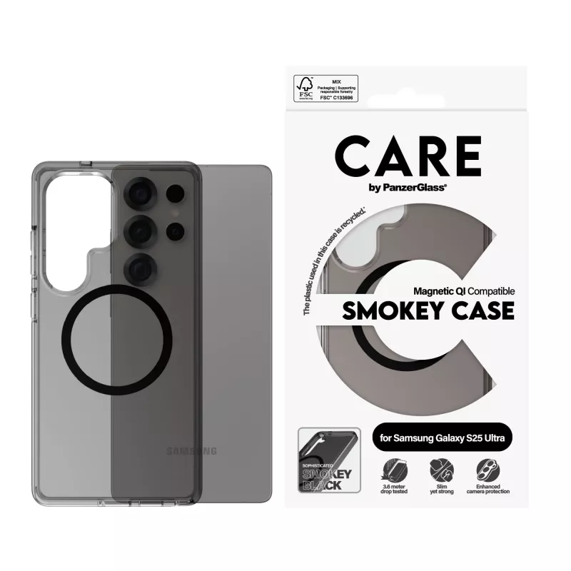 PanzerGlass CARE™ by ® Urban Combat Case Smokey w. Black Qi Compatible Samsung Galaxy S25 Ultra