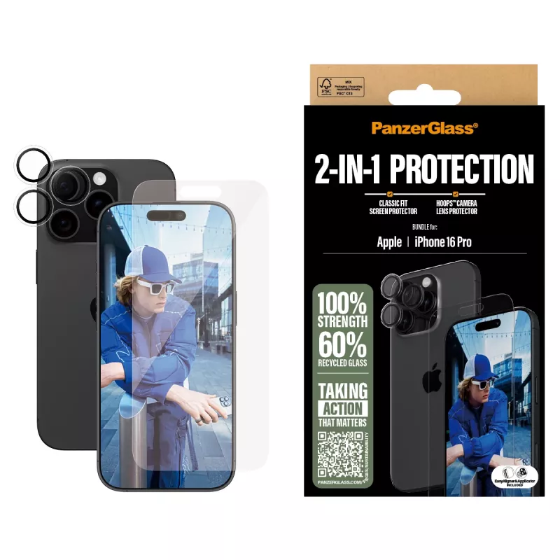 PanzerGlass ® 2-in-1 Bundle iPhone 16 Pro, Apple, Apple - iPhone 16 Pro, Dry application, Scratch resistant, Shock resistant, Transparent, 1 pc(s)