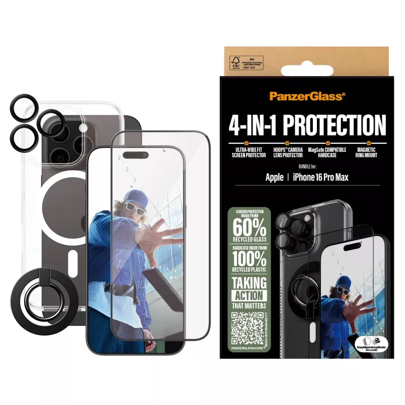 PanzerGlass ® 4-in-1 Protection Bundle iPhone 16 Pro Max, Apple, Apple - iPhone 16 Pro Max, Dry application, Scratch resistant, Shock resistant, Transparent, 1 pc(s)