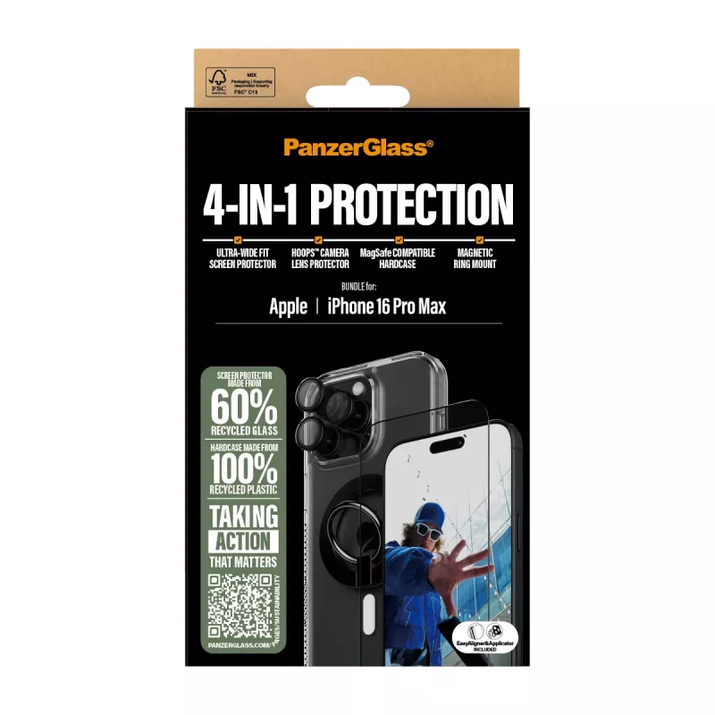 PanzerGlass ® 4-in-1 Protection Bundle iPhone 16 Pro Max, Apple, Apple - iPhone 16 Pro Max, Dry application, Scratch resistant, Shock resistant, Transparent, 1 pc(s)