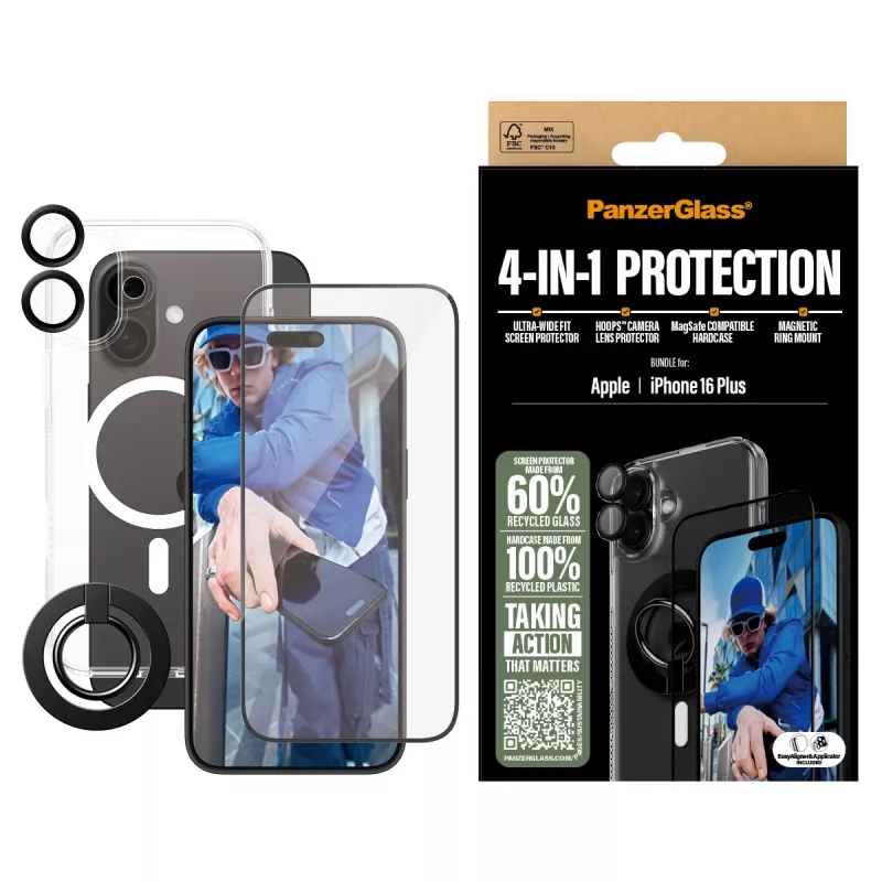 PanzerGlass ® 4-in-1 Protection Bundle iPhone 16 Plus, Apple, Apple - iPhone 16 Plus, Dry application, Scratch resistant, Shock resistant, Transparent, 1 pc(s)