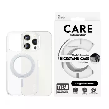 PanzerGlass CARE™ by ® Case Transparent w. Silver Kickstand & MagSafe iPhone 15 Pro