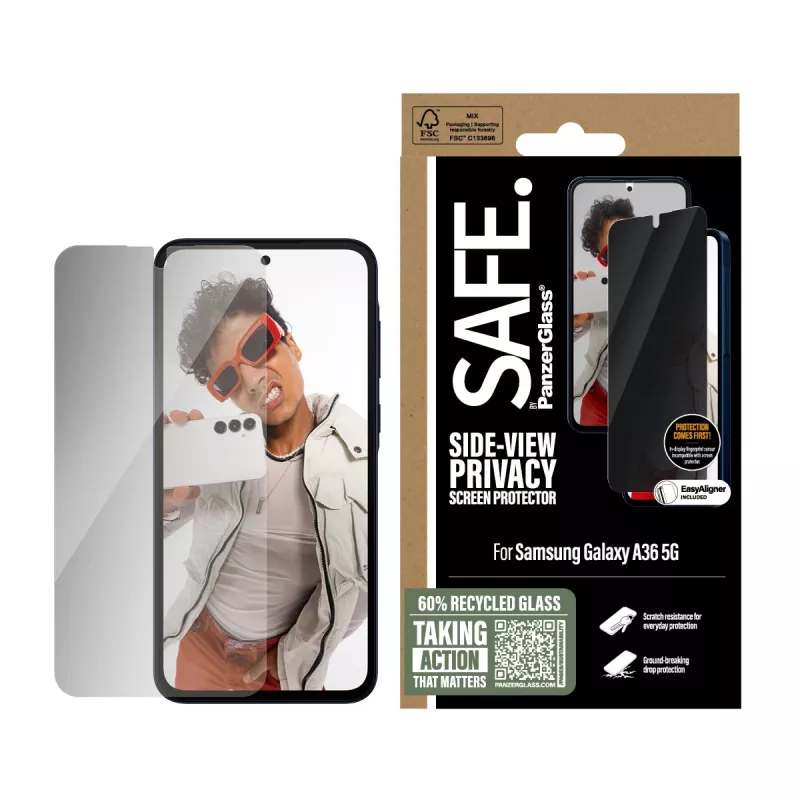 PanzerGlass SAFE. by ® Privacy Screen Protector Samsung Galaxy A36 5G | Ultra-Wide Fit w. EasyAligner