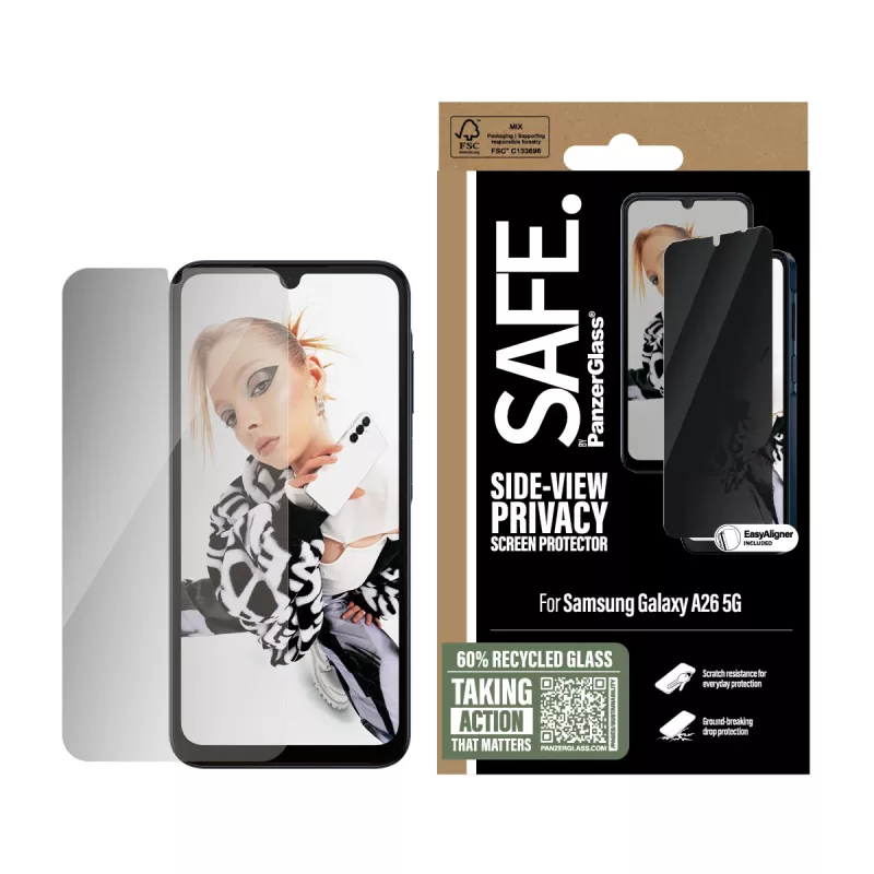 PanzerGlass SAFE. by ® Privacy Screen Protector Samsung Galaxy A26 5G | Ultra-Wide Fit w. EasyAligner