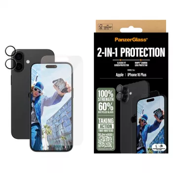 PanzerGlass ® 2-in-1 Bundle iPhone 16 Plus, Apple, Apple - iPhone 16 Plus, Dry application, Scratch resistant, Shock resistant, Transparent, 1 pc(s)