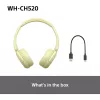 Sony WHCH520Y.CE7, Wireless, Calls/Music, 20 - 20000 Hz, 147 g, Headset, Yellow