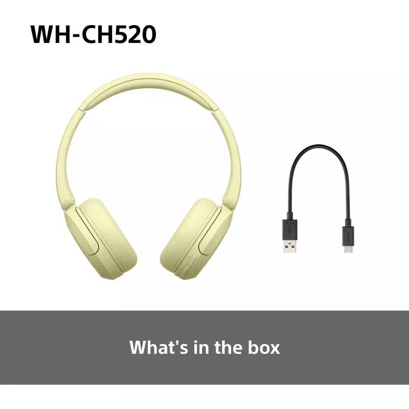 Sony WHCH520Y.CE7, Wireless, Calls/Music, 20 - 20000 Hz, 147 g, Headset, Yellow