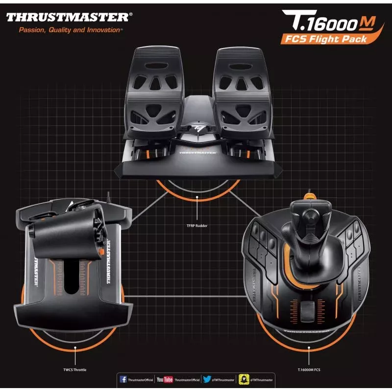 Thrustmaster T-16000M FCS Flight Pack Black USB Joystick Analogue / Digital MAC, PC