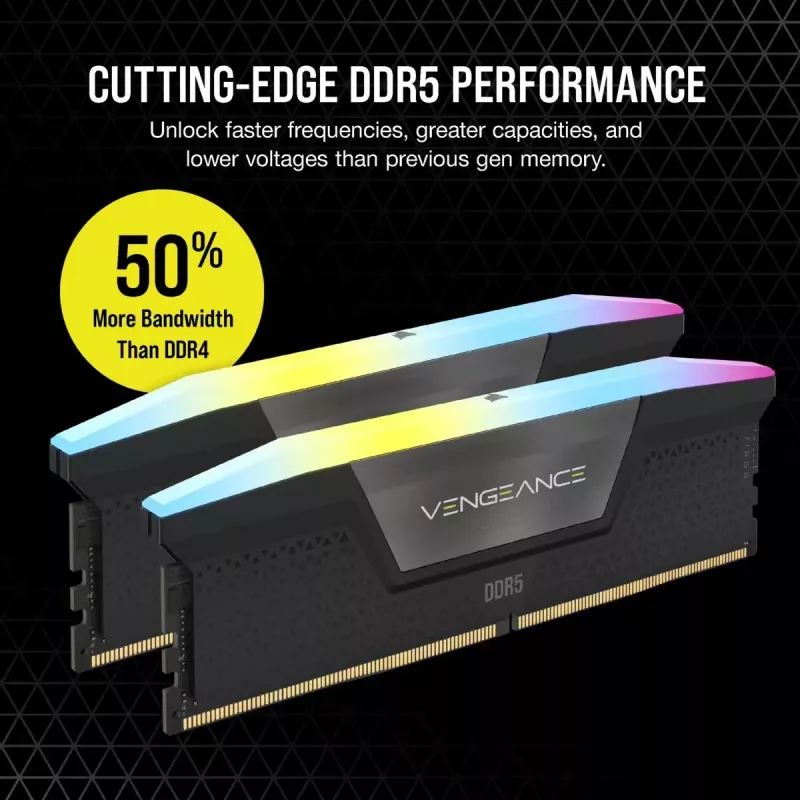 CORSAIR Memory 32GB DDR5 (2x16gb) Dram 6400mt/s CL36 Memory Kit Vengeance RGB - Black