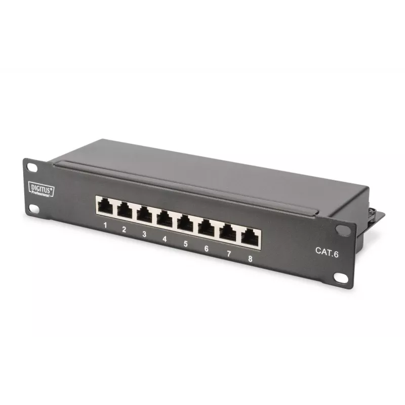 DIGITUS 10 inch Network Bundle Set – 9U Wall-Mount Cabinet, 8-Port Gigabit Switch, CAT6 Patch Panel, PDU, Shelf, 10 Patch Cables, Black