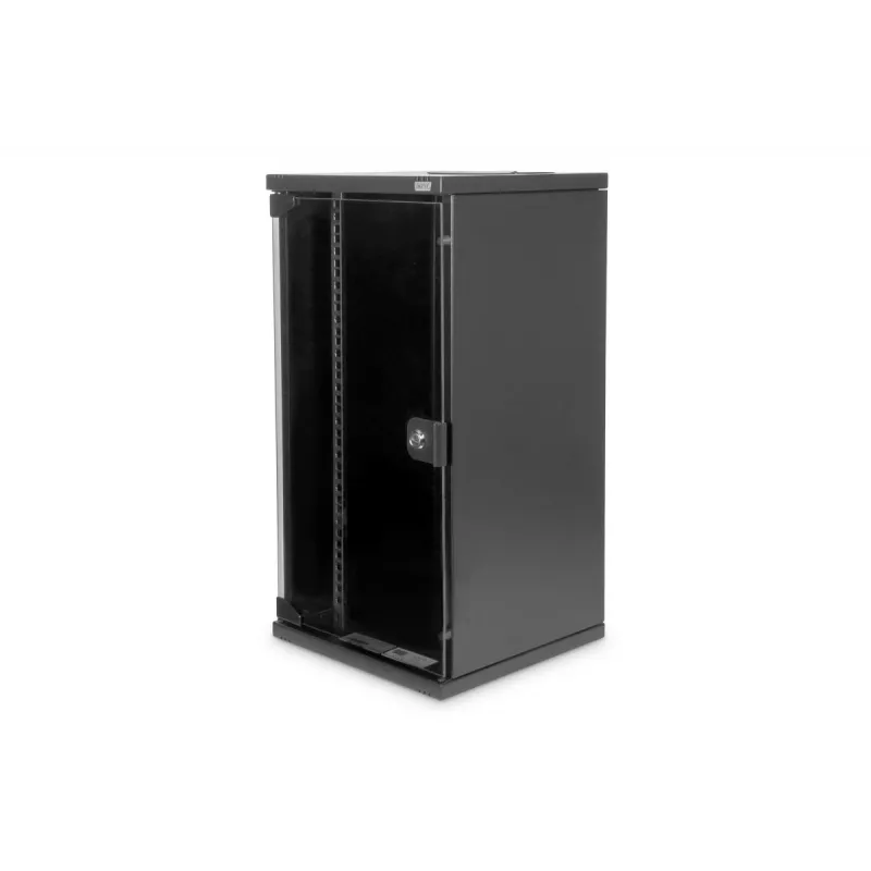 DIGITUS 10 inch Network Set 12U Wall-Mount Cabinet with Patch Panel, Switch, Shelf, Power Strip, Cable Management - Black (DN-10-SET-3-B)