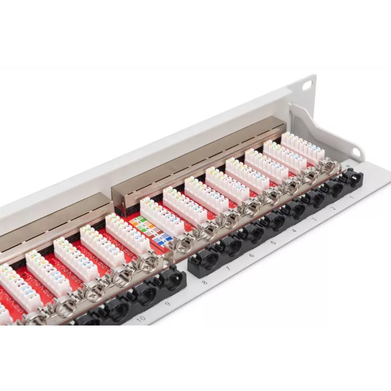 DIGITUS Patch Panel, CAT6A shielded, 1U, 24-port, 8P8C, bl RAL 9005, 483