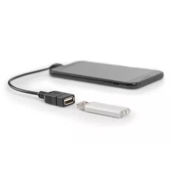 DIGITUS USB 2.0 adpter cable, OTG, type micro B - A M/F, 15cm USB 2.0 conform, right angle Black