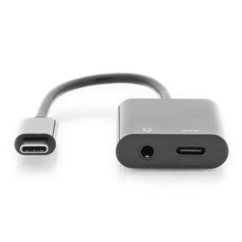 DIGITUS USB Type-C Splitter cable, type C - 3.5mm+type C M/F/F, 20cm Black